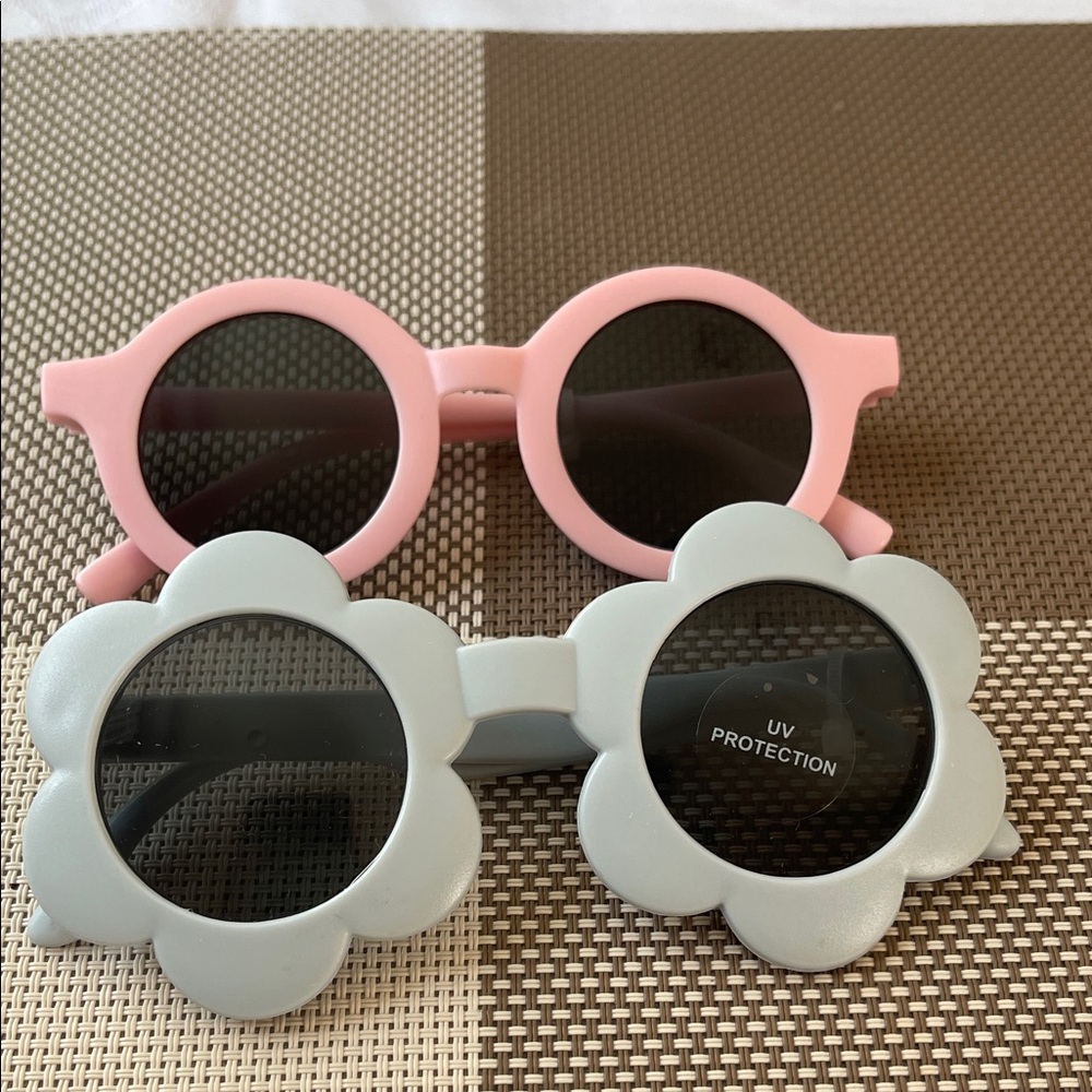 Playful Pink Round & Gray Flower Kids Sunglasses Duo - UV Protection
